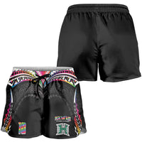 Custom Hawaii Rainbow Warriors Shorts for Women Polynesian Motif Special Edition Rainbow Gradient