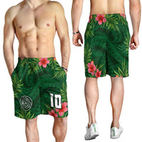 Custom Hawaii Volleyball Shorts for Men Kakau Abstract and Tropical Plants Green Color - Polynesian Pride