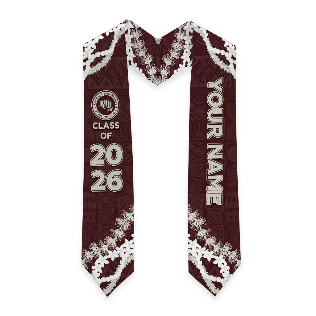 Custom Kau High And Pahala Elementary School Graduation Stole Tapa Pattern With Leis
