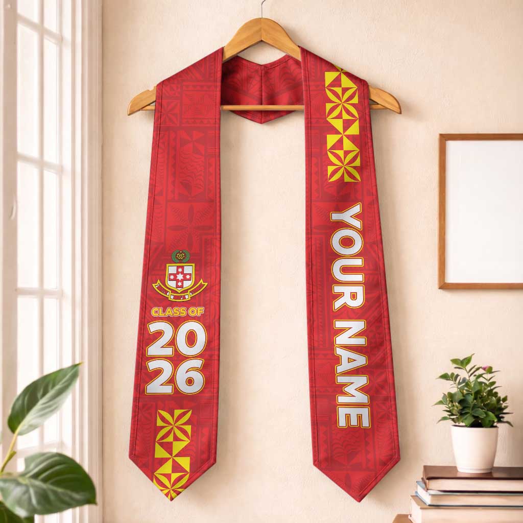Custom Kolisi Tonga Graduation Stole Tongan Ngatu Pattern