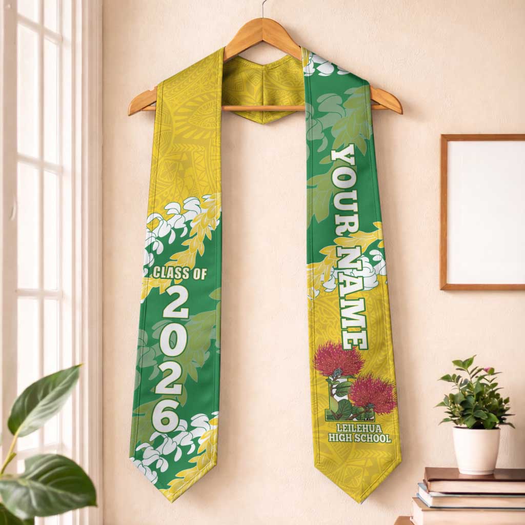 Custom Leilehua High School Graduation Stole Class Of Year Puakenikeni Lei Hawaiian Pattern LT14 One Size Green - Polynesian Pride