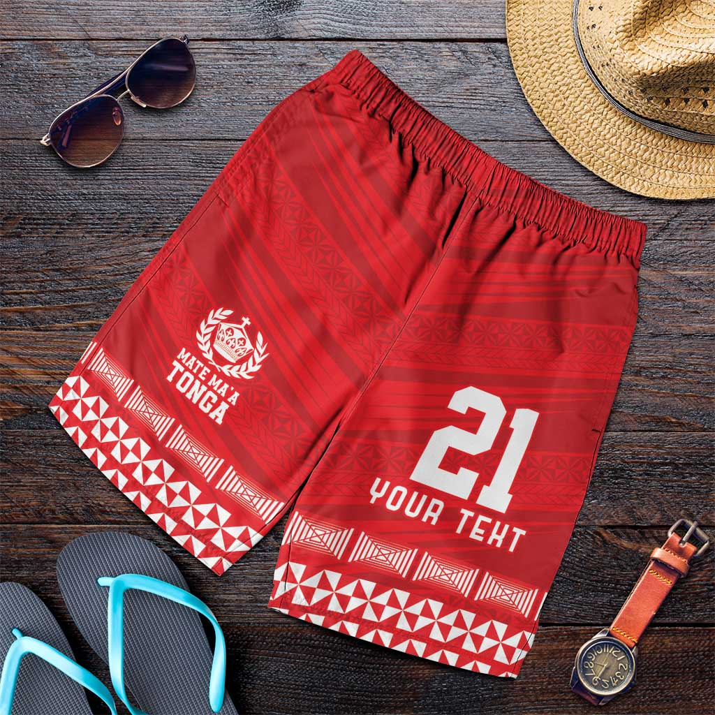 Custom Mate Ma'a Tonga Heritage Shorts for Men Pacific Tribal Rugby Red Edition - Polynesian Pride