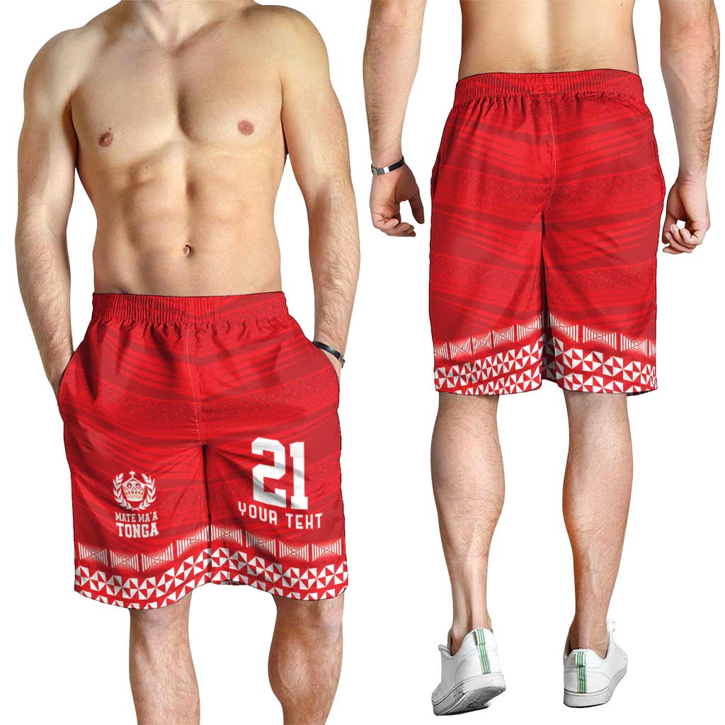 Custom Mate Ma'a Tonga Heritage Shorts for Men Pacific Tribal Rugby Red Edition - Polynesian Pride