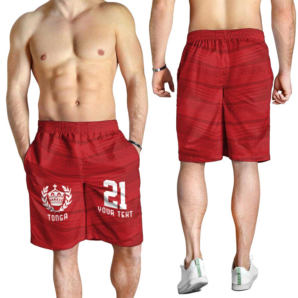 Custom Pacific Rugby Spirit Shorts for Men Tonga Ngatu Pride Red Edition - Polynesian Pride