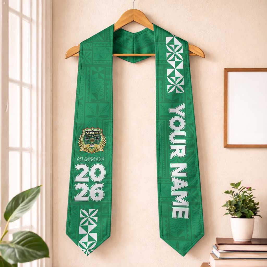 Custom Saineha High School Graduation Stole Tongan Ngatu Pattern