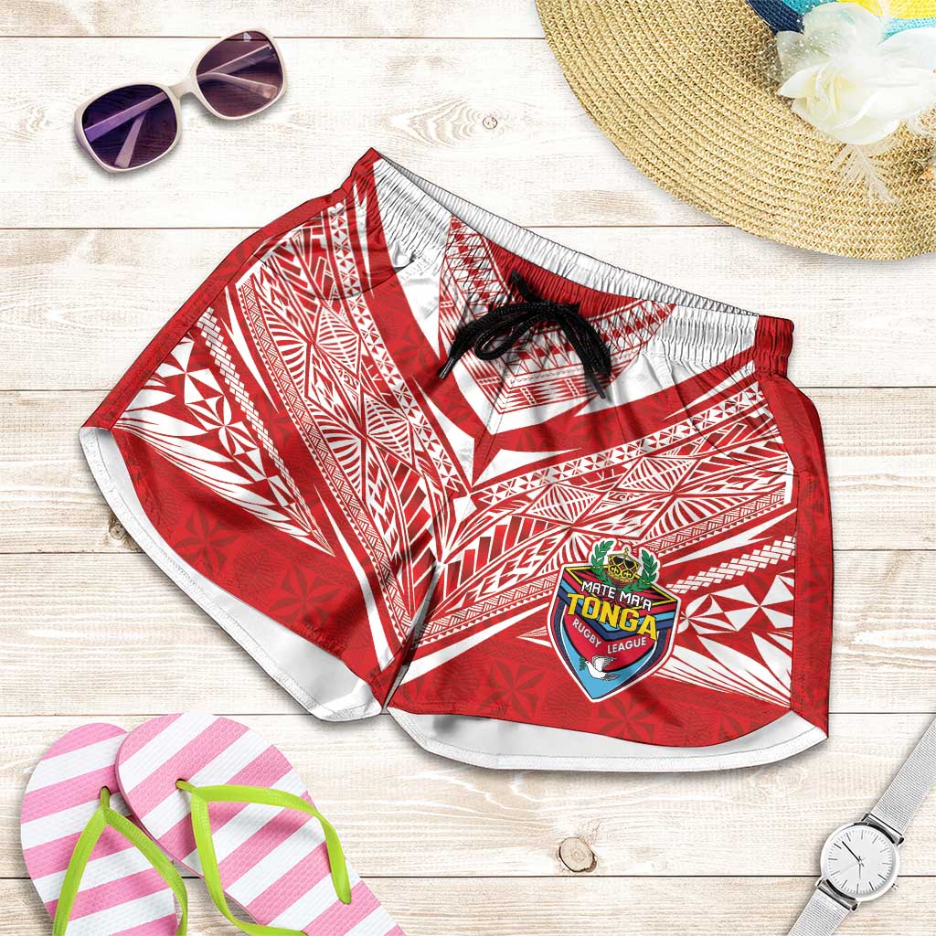 Custom Tonga Rugby Shorts for Women Ngatu Motifs and Pacific Patterns