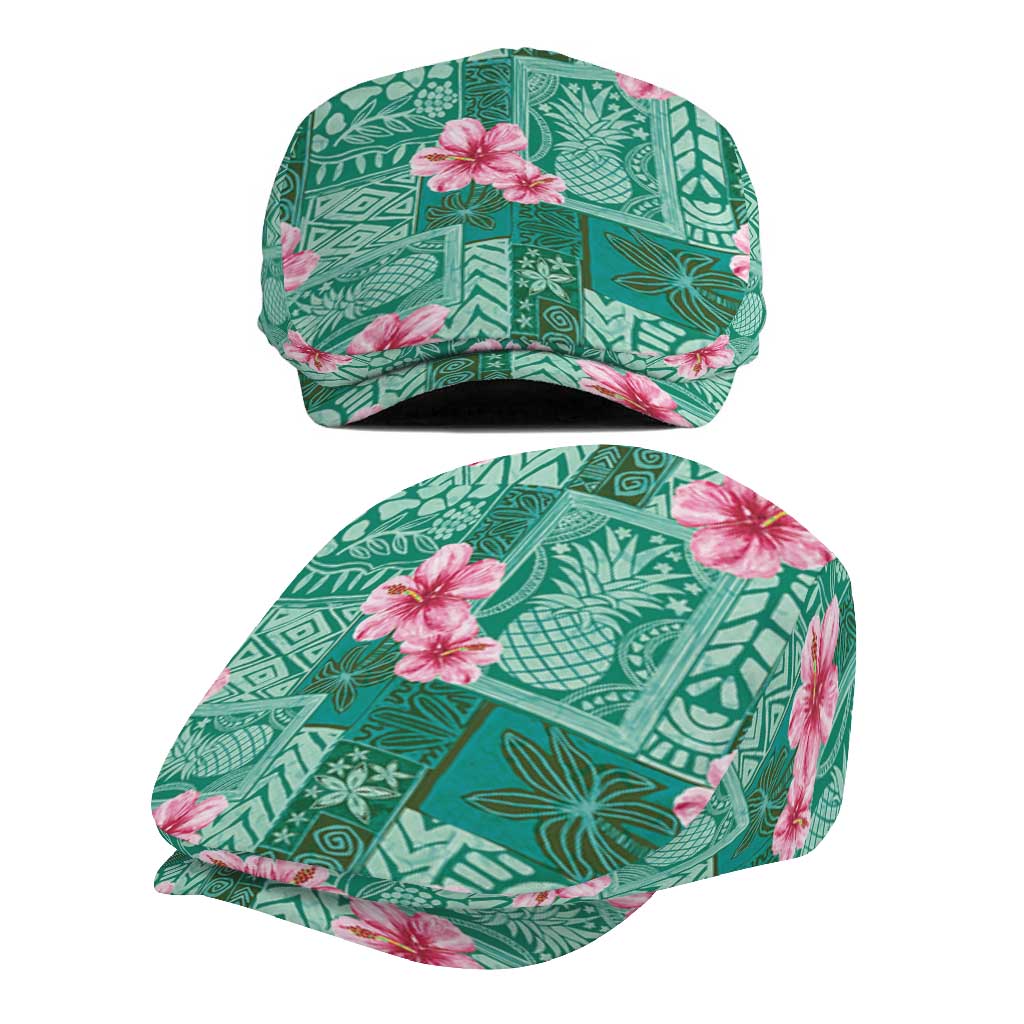 Cyan Hawaii Hibiscus Tropical Flowers Motifs Jeff Hat - Polynesian Pride