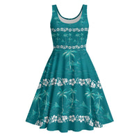 Cyan Hawaii Palm Tree Hibiscus Midi Dress Fantasy Summer Vibe