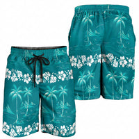 Cyan Hawaii Palm Tree Hibiscus Shorts for Men Fantasy Summer Vibe