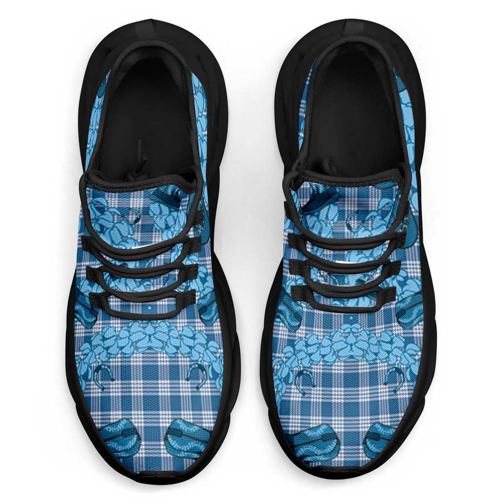 Cyan Palaka Hawaii Cowboy Clunky Sneakers Puakenikeni Lei Paniolo Papale Seamless Vibes - Polynesian Pride