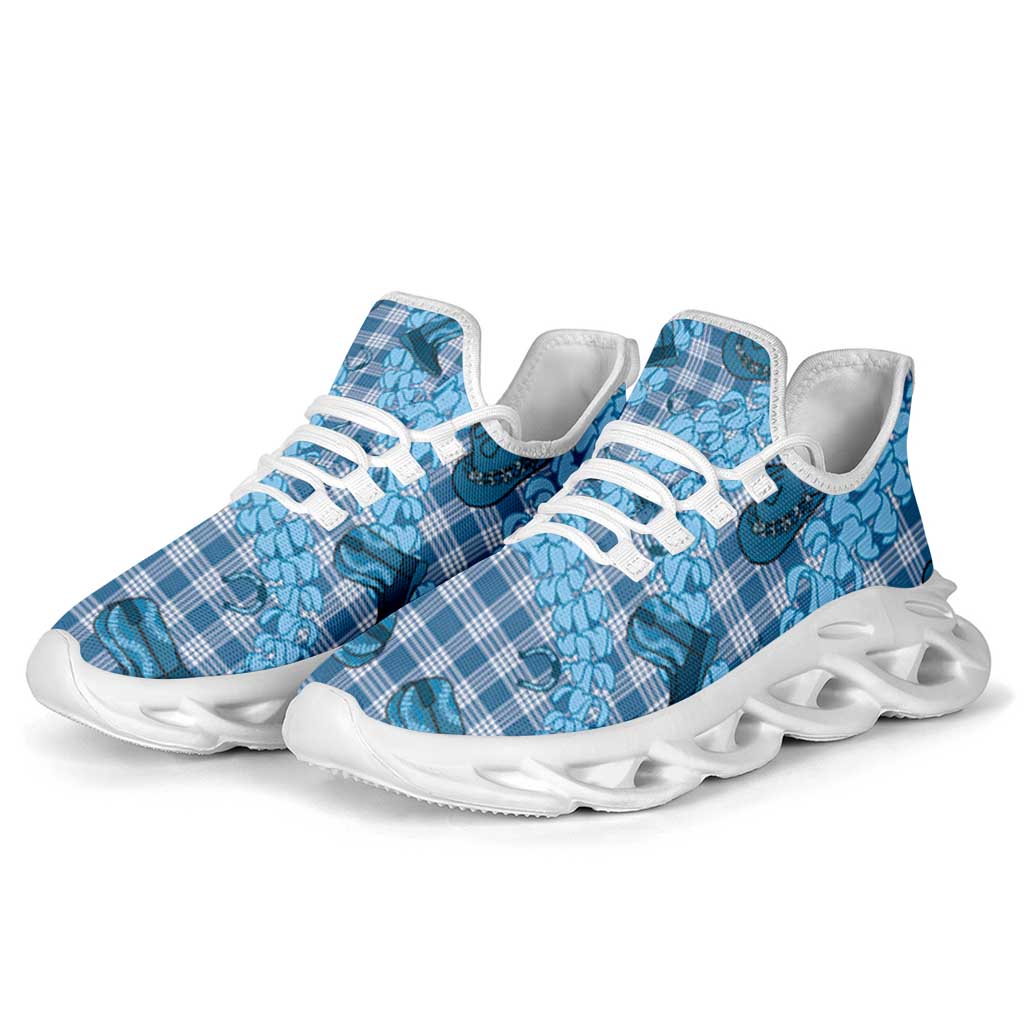 Cyan Palaka Hawaii Cowboy Clunky Sneakers Puakenikeni Lei Paniolo Papale Seamless Vibes - Polynesian Pride