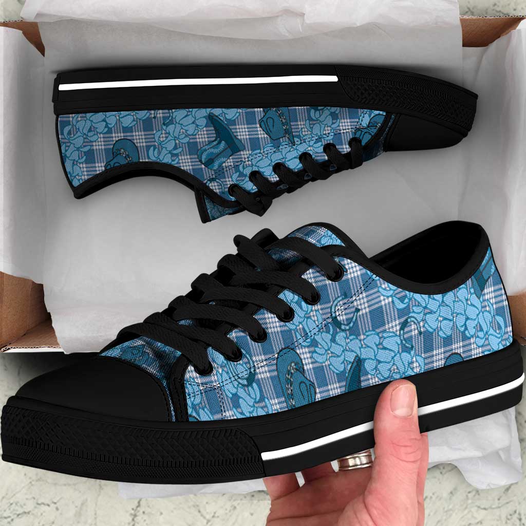 Cyan Palaka Hawaii Cowboy Low Top Shoes Puakenikeni Lei Paniolo Papale Seamless Vibes - Polynesian Pride