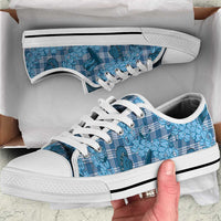 Cyan Palaka Hawaii Cowboy Low Top Shoes Puakenikeni Lei Paniolo Papale Seamless Vibes - Polynesian Pride