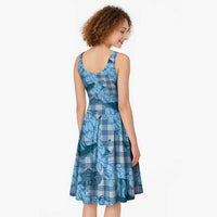 Cyan Palaka Hawaii Cowboy Midi Dress Puakenikeni Lei Paniolo Papale Seamless Vibes - Polynesian Pride