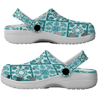 Cyan Palaka Quilt Hawaii Clogs Shoes Hawaiian Tropical Monstera Sea Turtle LT14 - Polynesian Pride