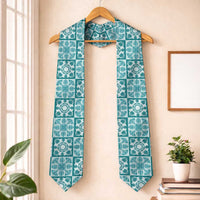 Cyan Palaka Quilt Hawaii Graduation Stole Hawaiian Tropical Monstera Sea Turtle LT14 One Size Cyan - Polynesian Pride