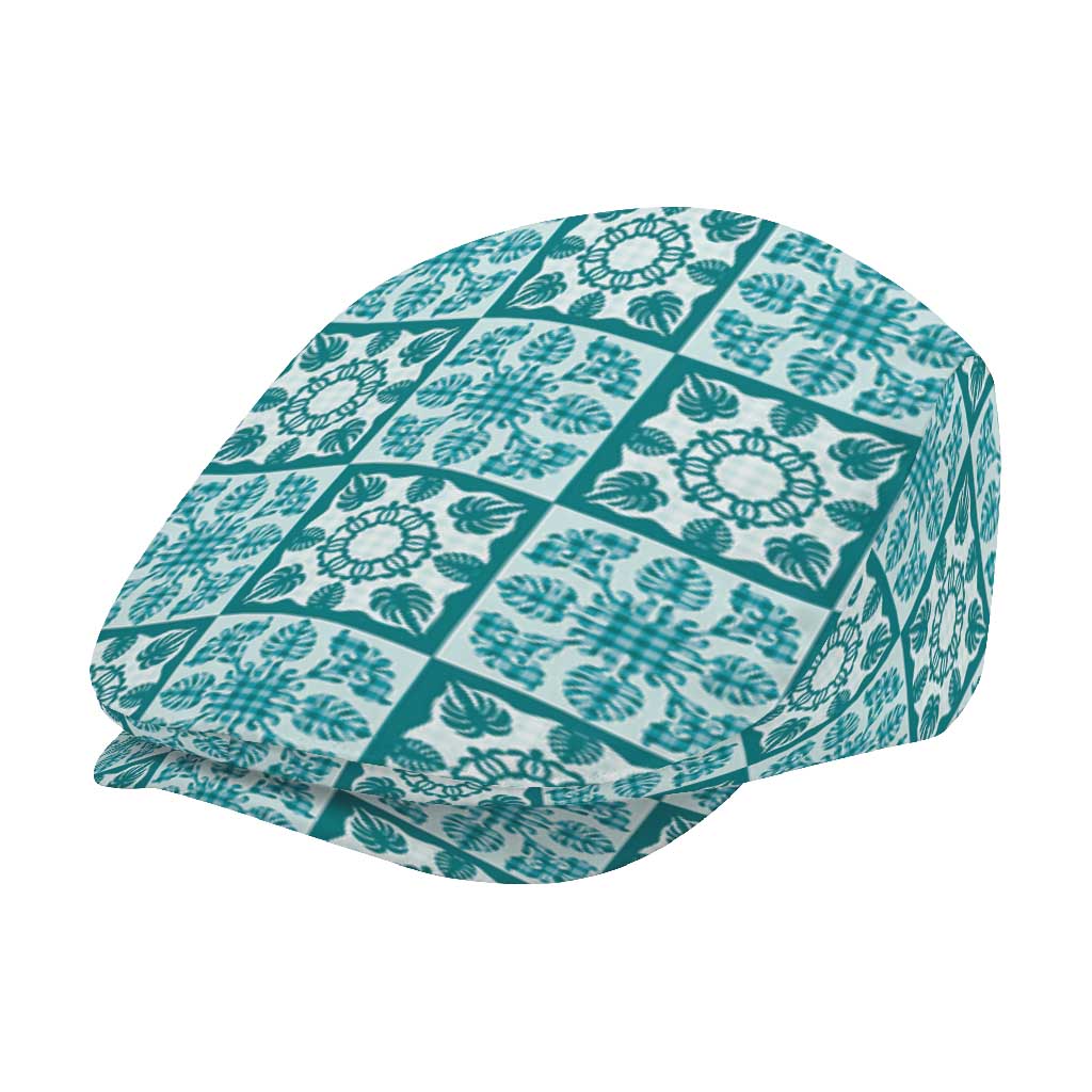 Cyan Palaka Quilt Hawaii Jeff Hat Hawaiian Tropical Monstera Sea Turtle