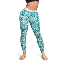 Cyan Palaka Quilt Hawaii Leggings Hawaiian Tropical Monstera Sea Turtle LT14 - Polynesian Pride