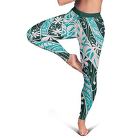 Cyan Tahiti Tiare Monstera Leggings Polynesian Pattern Curve Style - Polynesian Pride