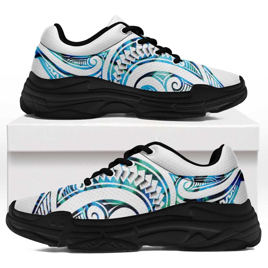 Cyan White New Zealand Puhoro Ta Moko Chunky Sneakers