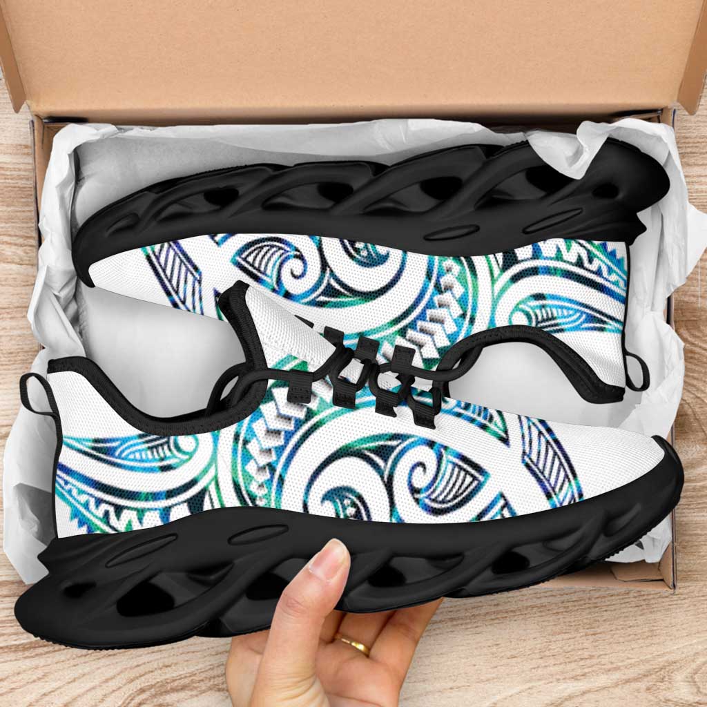 Cyan White New Zealand Puhoro Ta Moko Clunky Sneakers