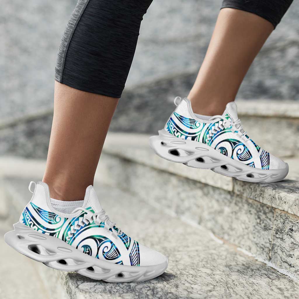 Cyan White New Zealand Puhoro Ta Moko Clunky Sneakers