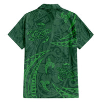 Polynesian Tribal Green Family Matching Off Shoulder Maxi Dress and Hawaiian Shirt Turtle Tattoo LT05