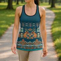 Dark Cyan Blue Batik Papua-inspired Pattern Hollow Tank Top LT9 - Polynesian Pride