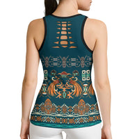 Dark Cyan Blue Batik Papua-inspired Pattern Hollow Tank Top LT9 - Polynesian Pride