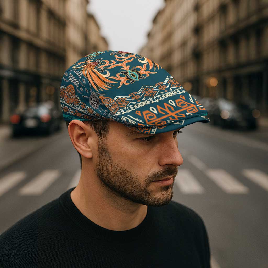 Dark Cyan Blue Batik Papua-inspired Pattern Jeff Hat - Polynesian Pride