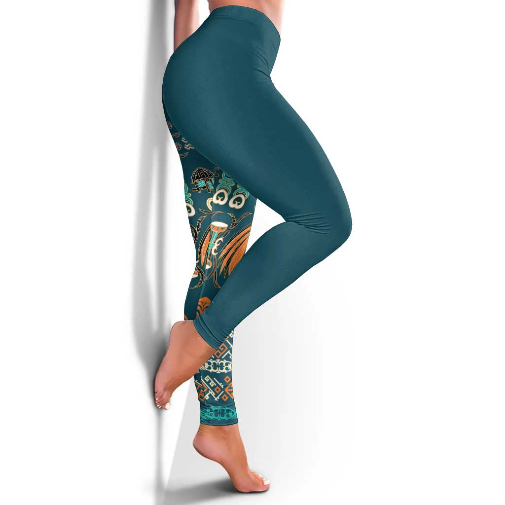 Dark Cyan Blue Batik Papua-inspired Pattern Leggings - Polynesian Pride
