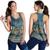 Dark Cyan Blue Batik Papua-inspired Pattern Women Racerback Tank - Polynesian Pride