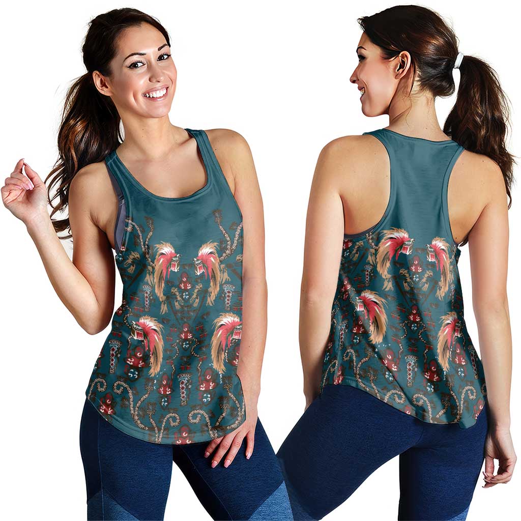 Dark Cyan Blue Bird of Batik Papua Women Racerback Tank Exotic Natural Wealth of Papua - Polynesian Pride
