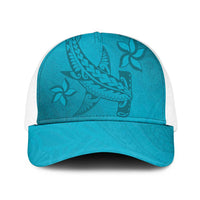 Dark Cyan Gradient Polynesia Baseball Net Cap Hawaiian Tribal Hammerhead Shark Tattoo - Polynesian Pride