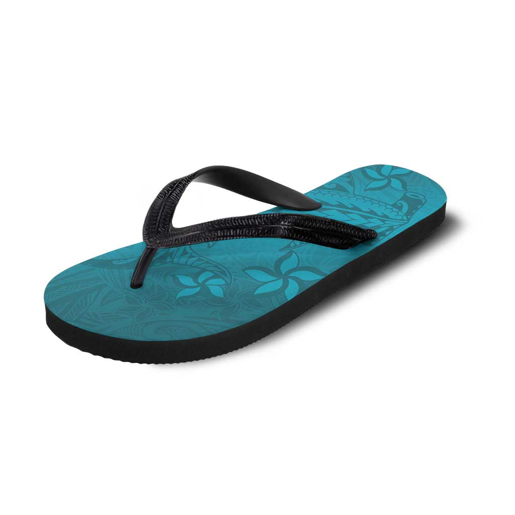 Dark Cyan Gradient Polynesia Flip Flops Hawaiian Tribal Hammerhead Shark Tattoo - Polynesian Pride