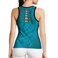 Dark Cyan Gradient Polynesia Hollow Tank Top Hawaiian Tribal Hammerhead Shark Tattoo LT14 - Polynesian Pride