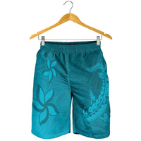 Dark Cyan Gradient Polynesia Shorts for Men Hawaiian Tribal Hammerhead Shark Tattoo - Polynesian Pride