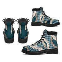 Dark Cyan Hawaii Tiare and Shell Lei All Season Boots Hawaiian Palaka Luxury Vibes - Polynesian Pride