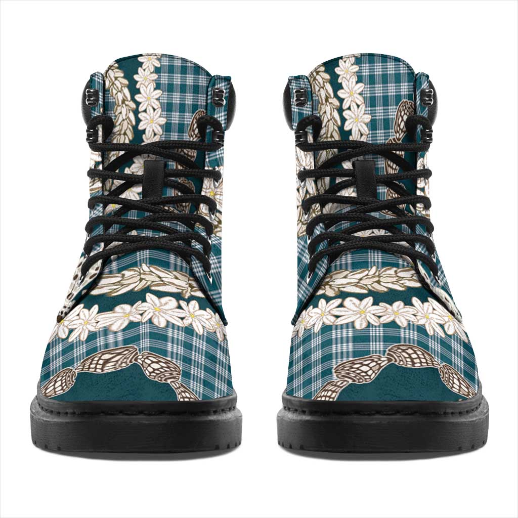 Dark Cyan Hawaii Tiare and Shell Lei All Season Boots Hawaiian Palaka Luxury Vibes - Polynesian Pride