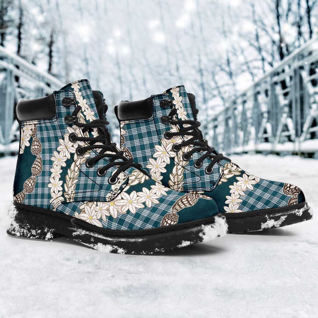 Dark Cyan Hawaii Tiare and Shell Lei All Season Boots Hawaiian Palaka Luxury Vibes - Polynesian Pride