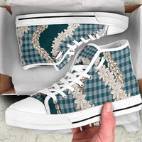 Dark Cyan Hawaii Tiare and Shell Lei High Top Shoes Hawaiian Palaka Luxury Vibes - Polynesian Pride