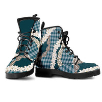 Dark Cyan Hawaii Tiare and Shell Lei Leather Boots Hawaiian Palaka Luxury Vibes - Polynesian Pride
