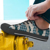 Dark Cyan Hawaii Tiare and Shell Lei Low Top Shoes Hawaiian Palaka Luxury Vibes - Polynesian Pride