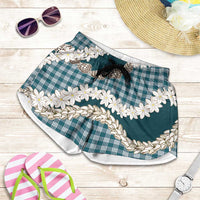 Dark Cyan Hawaii Tiare and Shell Lei Shorts for Women Hawaiian Palaka Luxury Vibes - Polynesian Pride