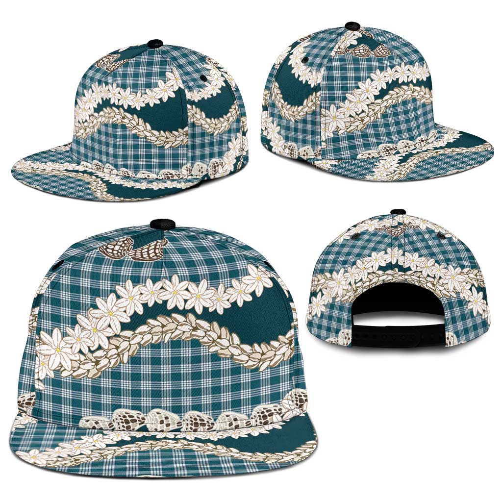 Dark Cyan Hawaii Tiare and Shell Lei Snapback Cap Hawaiian Palaka Luxury Vibes - Polynesian Pride