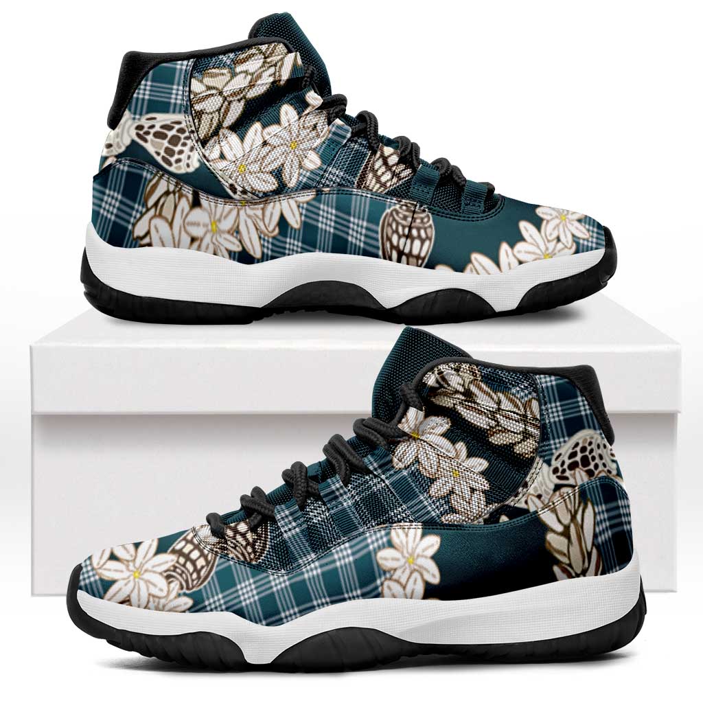 Dark Cyan Hawaii Tiare and Shell Lei Sneakers J11 Hawaiian Palaka Luxury Vibes - Polynesian Pride