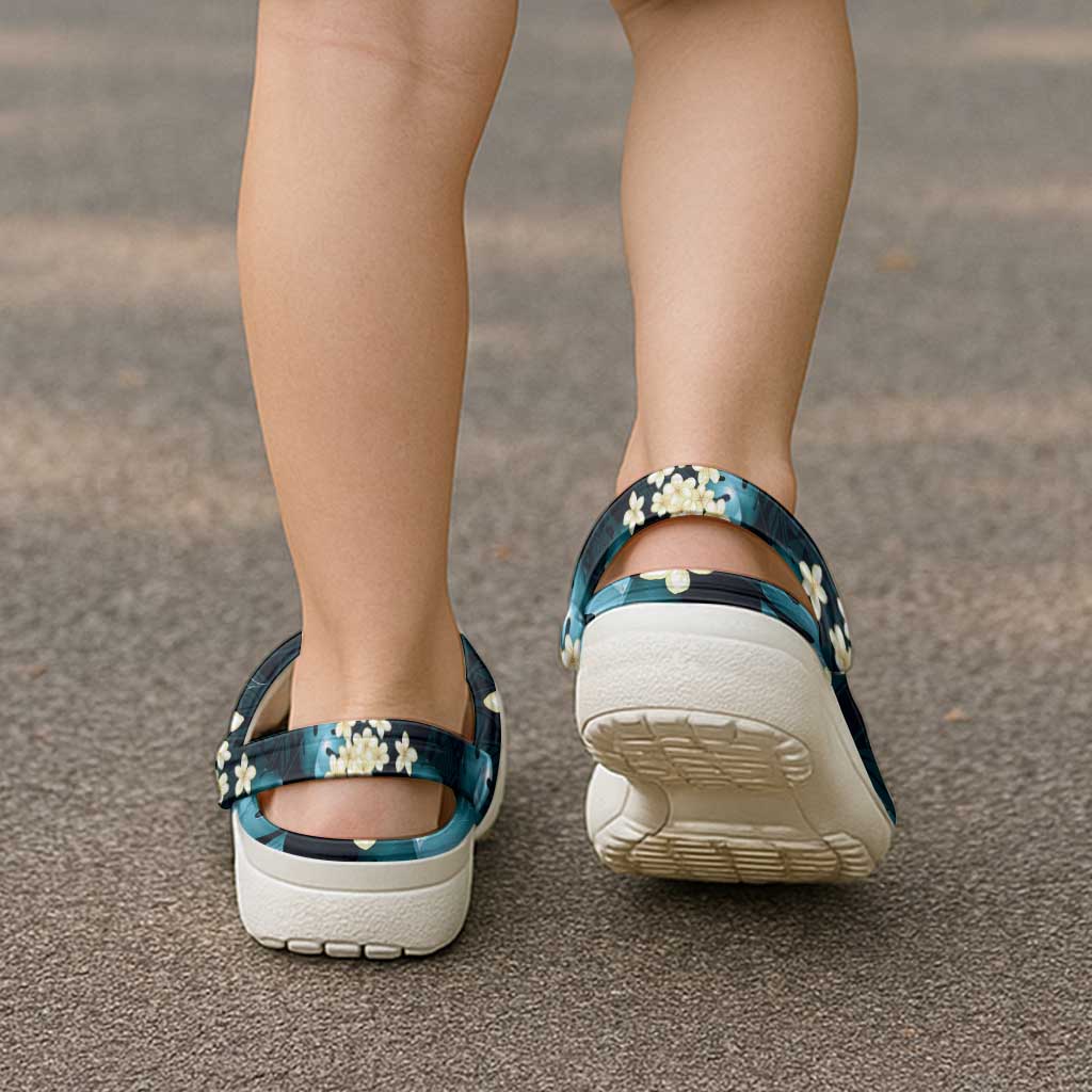 Dark Cyan Tropical Hawaii Clogs Shoes Seamless Monstera Plumeria Hawaiian Pattern - Polynesian Pride