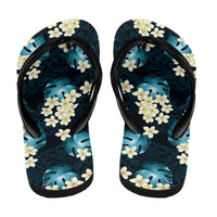 Dark Cyan Tropical Hawaii Flip Flops Seamless Monstera Plumeria Hawaiian Pattern - Polynesian Pride