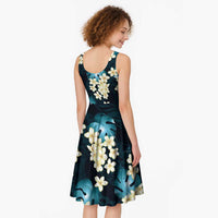 Dark Cyan Tropical Hawaii Midi Dress Seamless Monstera Plumeria Hawaiian Pattern - Polynesian Pride