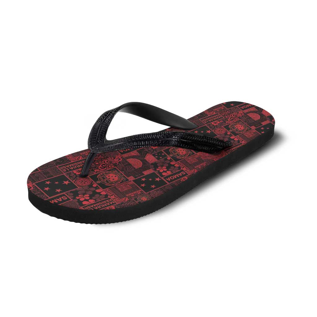 Dark Samoa Manuia Le Kerisimasi Flip Flops Pacific Patchwork Xmas Vibes - Polynesian Pride